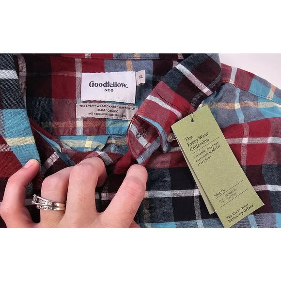 NWT goodfellow plaid colorful light flannel button up NEW long sleeve XL casual - Picture 5 of 7
